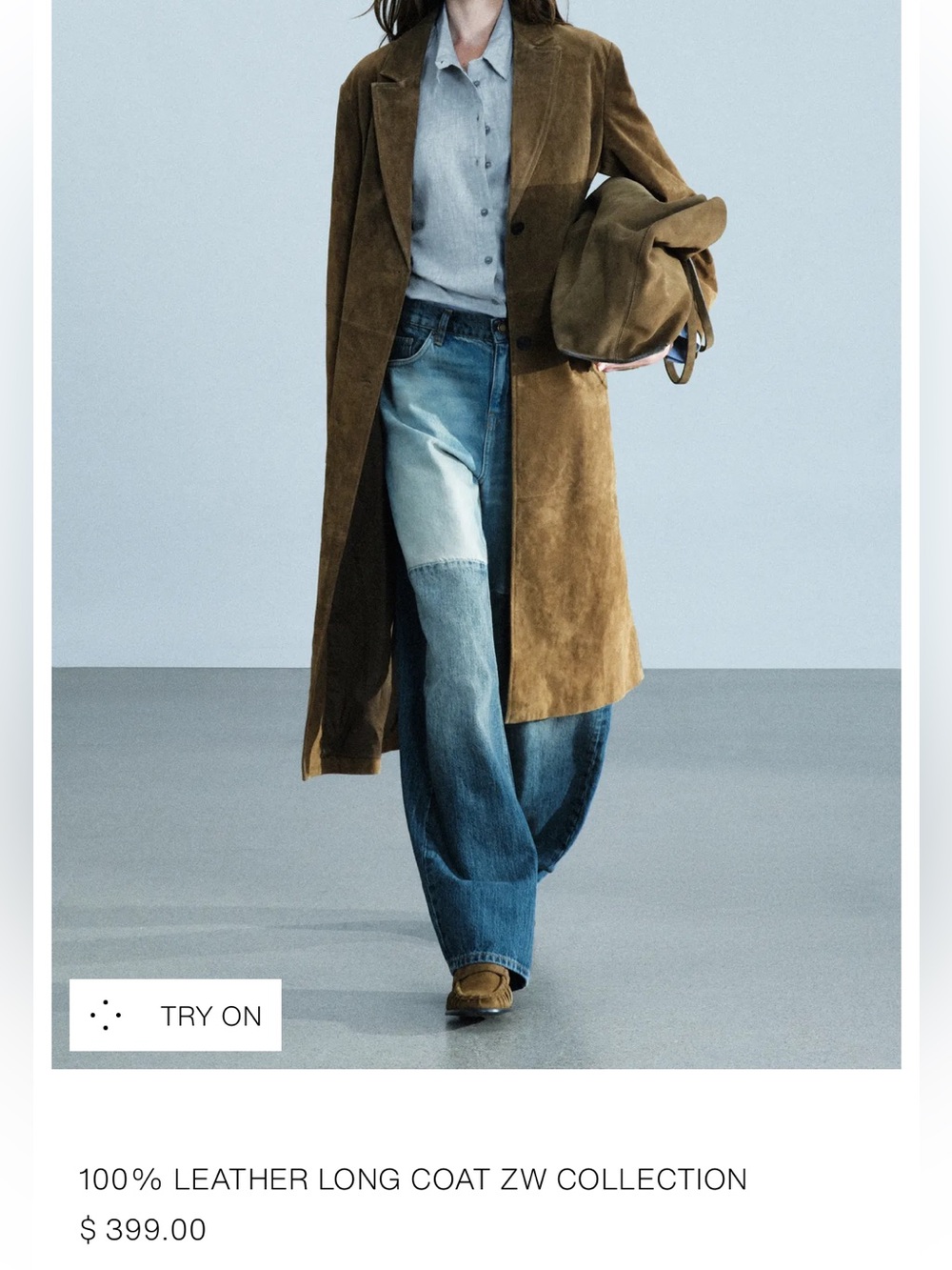 Zara 100% leather deep olive full length coat